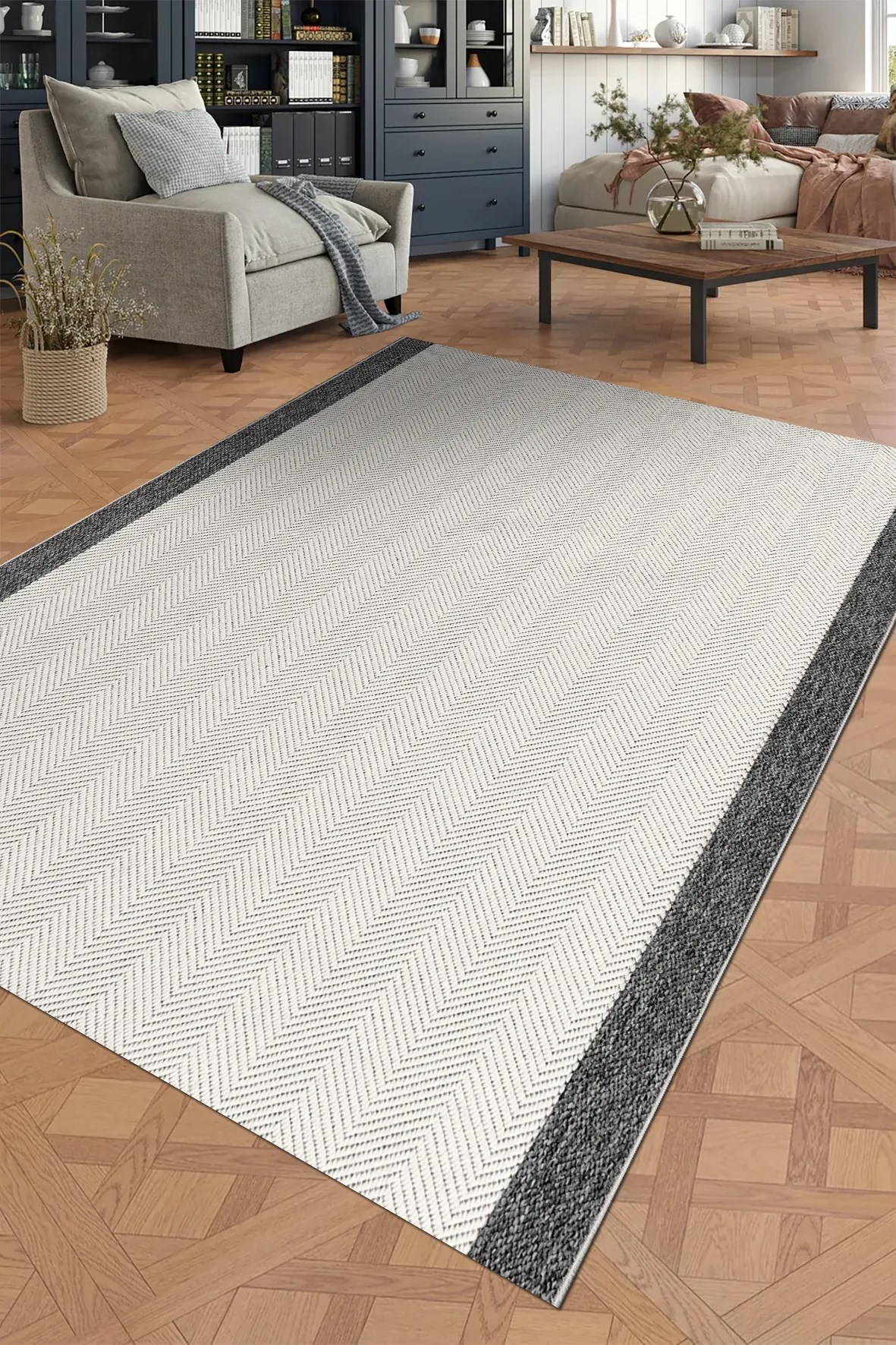 MİLA -Krem/Antrasit -Özel Ölçü-Mutfak,Koridor-Kaydırmaz Taban- Robot Süpürgeye Uyumlu-Kolay temizlenebilir-Sisal - Uygun Fiyat