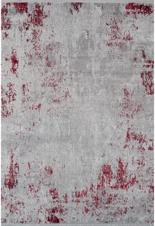 Sanat Halı Doku 1082 Gri Kırmızı Eskitme Desenli Makine Halısı