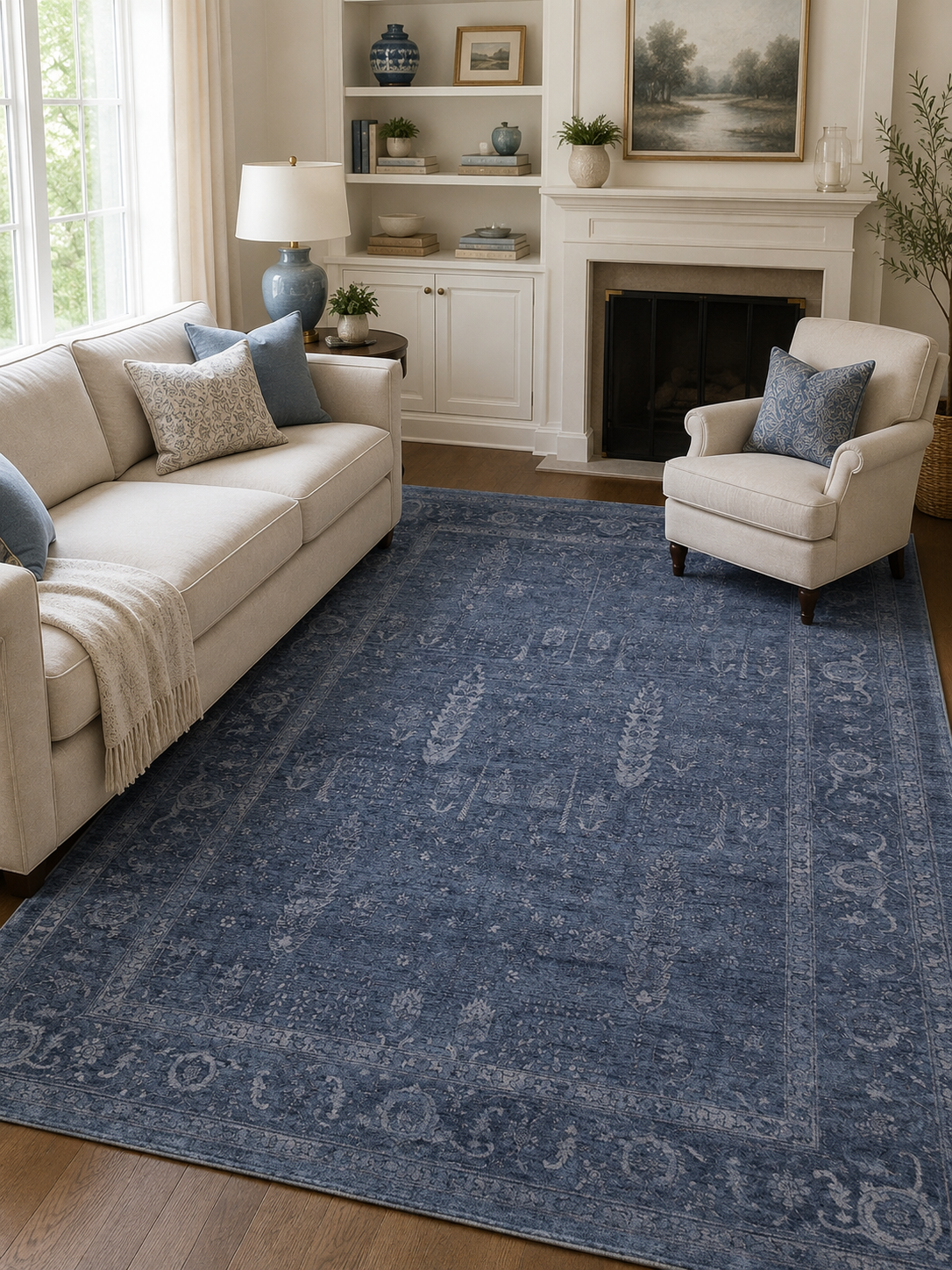SHİRAZ SHR 03 NAVY Vintage Eskitme Tarzı Yumuşak Dokulu Salon Halısı Oturma Odası Halısı