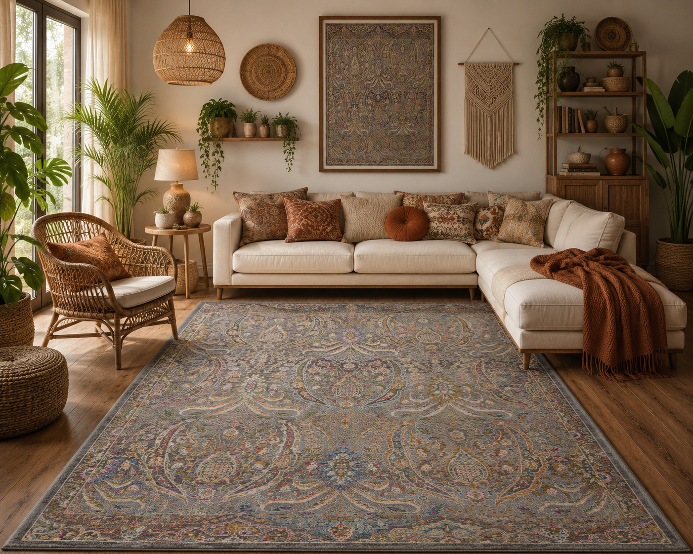 SOFIA SOF 03 MULTY Geleneksel El Dokuması Uşak Halı Desenlerine Sahip Vintage Eskitme Tarzı Salon Halısı Oturma Odası Halısı
