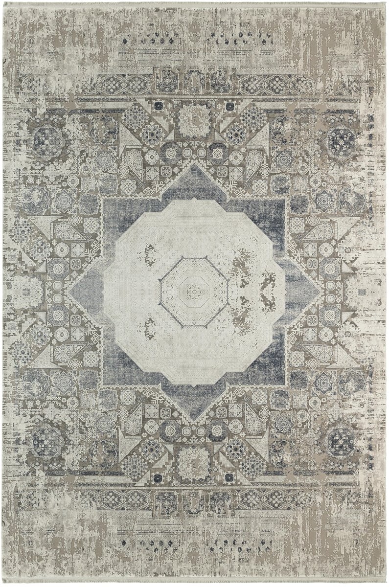 Tuğra Halı Memlük 1465 Gri Lacivert Eskitme Desen Salon Halısı