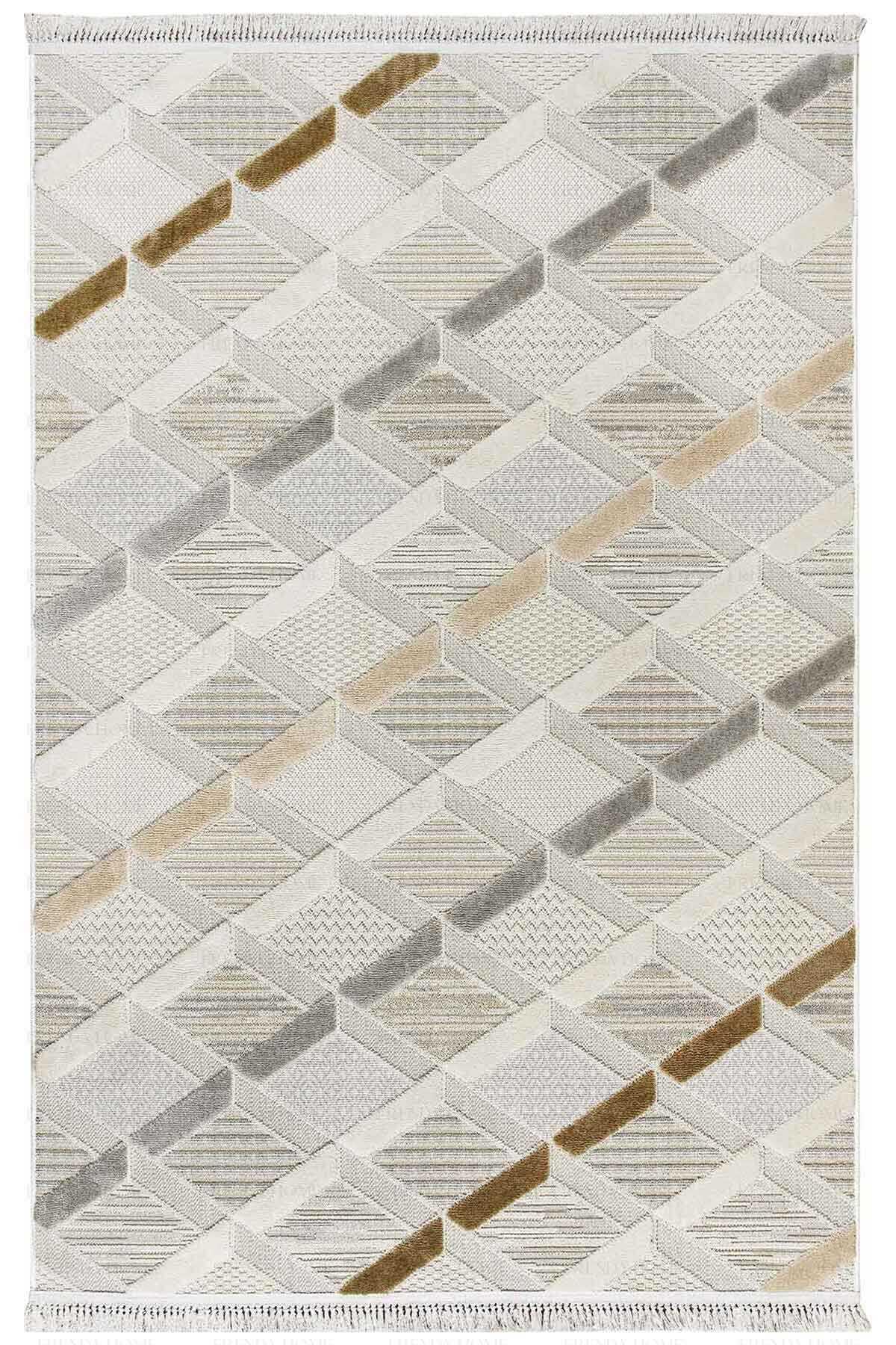 Türkmen Halı PERLA PE01 Bej Polyester İplikten Üretilmiş Modern Makine Halısı