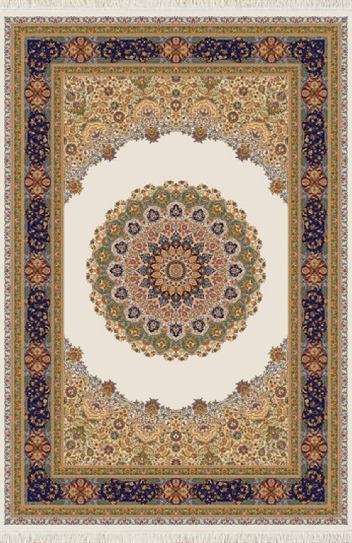 WOOLKNOT HALI QUM İPEK SAÇAK 2043 KREM LACİVERT