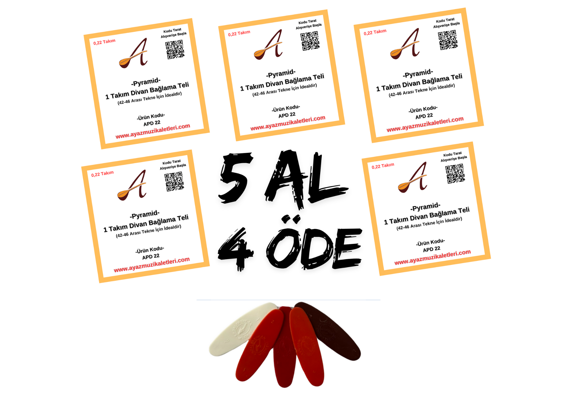 5 AL 4 ÖDE-0,22-Divan Bağlama Pramid Takım Tel-5 A.Tezene Hediye