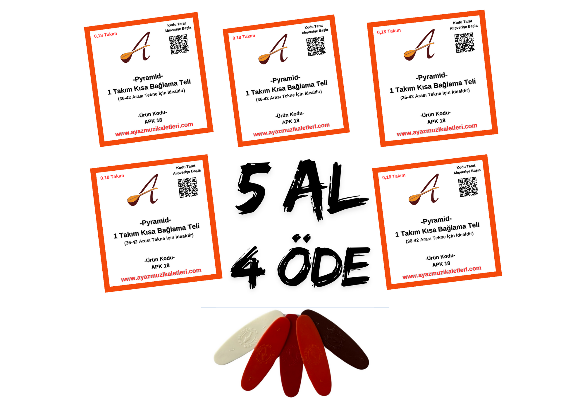 5 AL 4 ÖDE-Kısa Bağlama Pyramid Takım Tel-5 A.Tezene Hediyeli