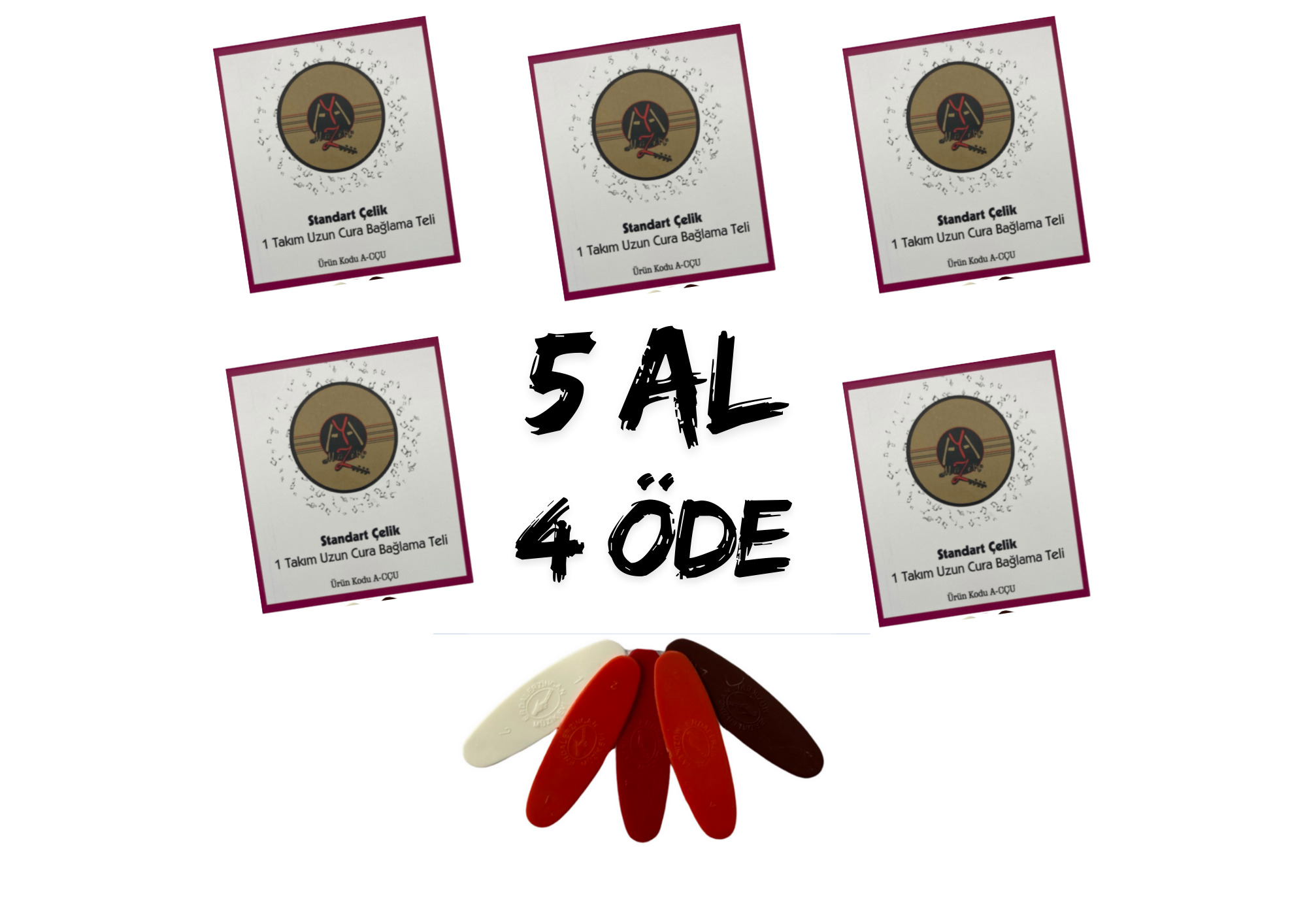 5 AL 4 ÖDE-Cura Uzun Sap Çelik Bağlama Teli-5 A.Tezene Hediye