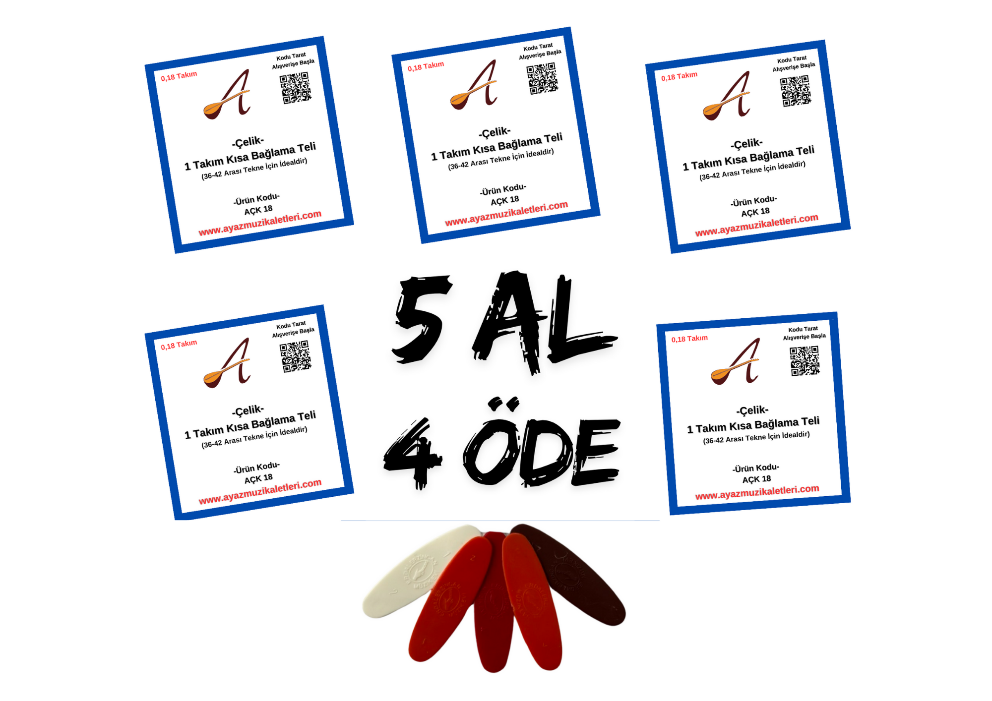 5 AL 4 ÖDE-Kısa Bağlama Çelik Takım Tel-5 A.Tezene Hediyeli