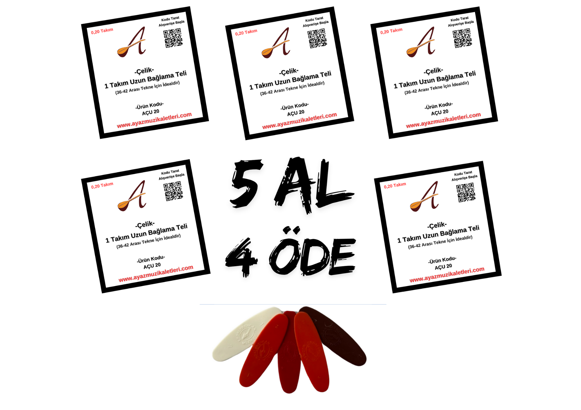 5 AL 4 ÖDE-Uzun Bağlama Çelik Takım Tel-5 A.Tezene Hediyeli