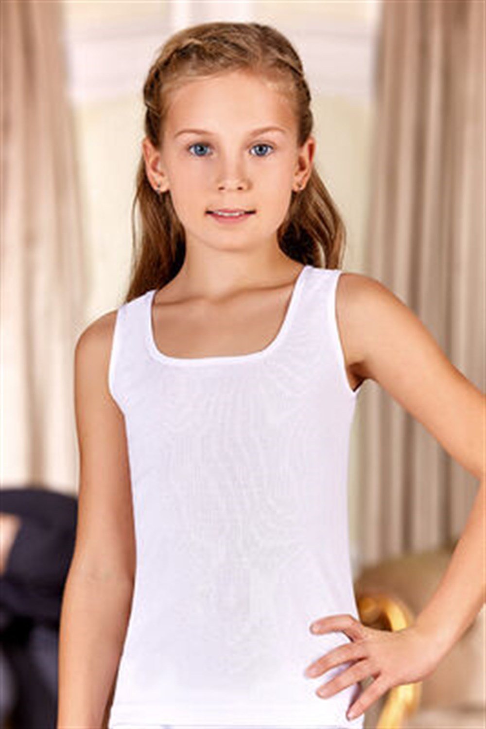 BERRAK 2519 KIZ RİBANA MAT BİYELİ GENİŞ ASKILI - BEYAZ - 1