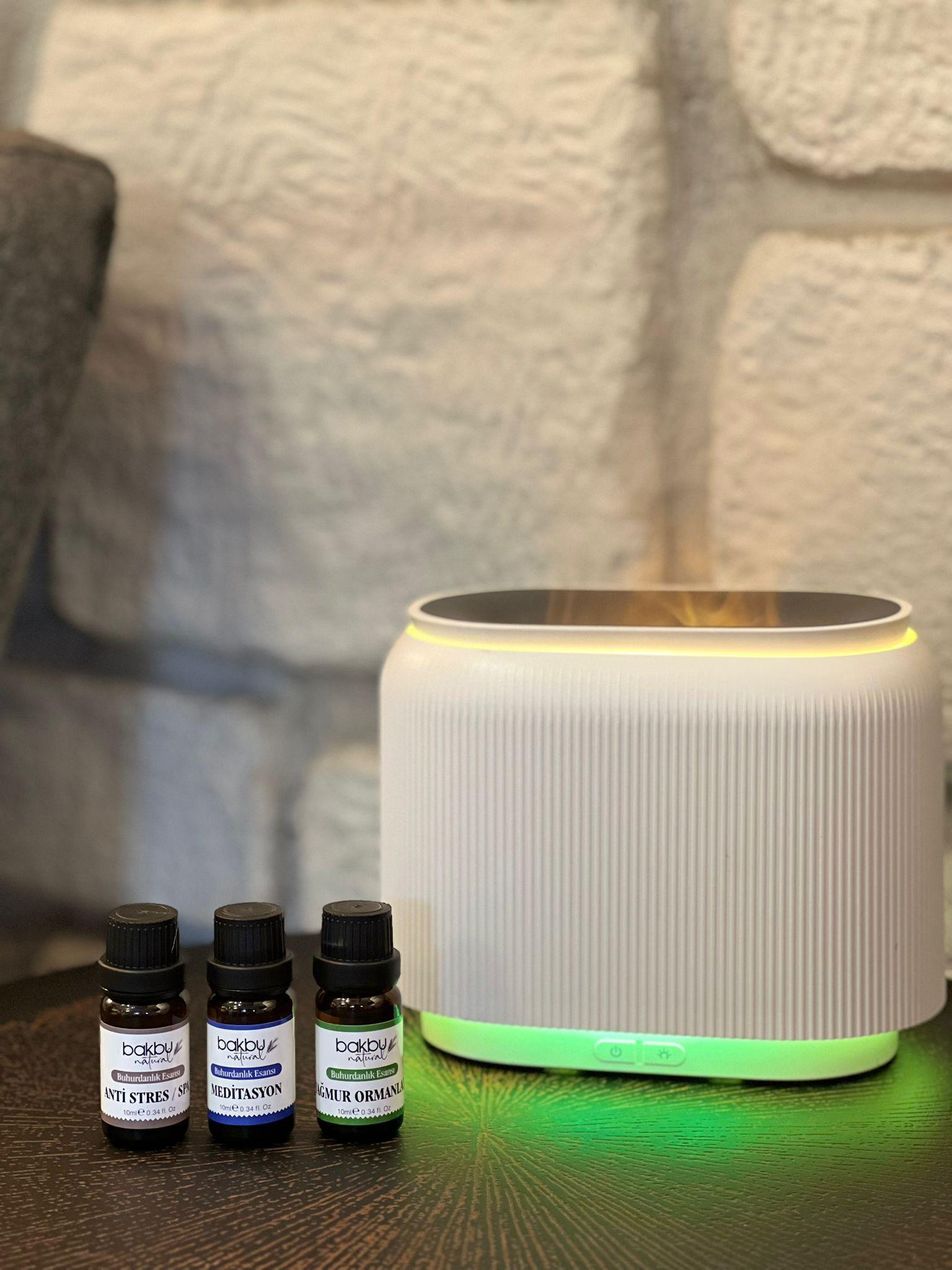 Hava Nemlendirici Led Işıklı Aroma Difizörü ve 3 lü Esans seti