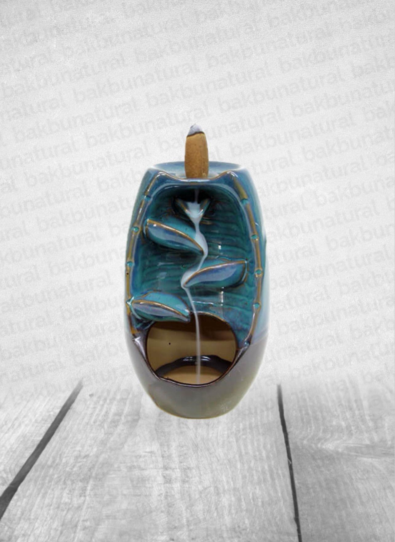 Yaprak Temalı Mavi-Siyah Seramik Geri Akışlı Tütsülük