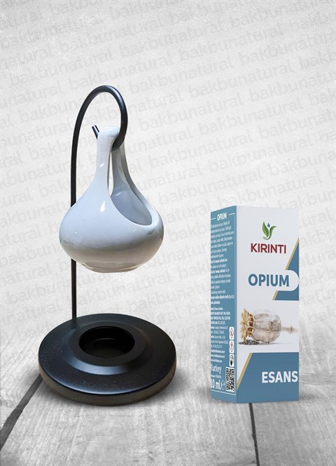 Standlı Seramik Buhurdanlık Ve Kırıntı Opium Esans 10 Ml (Beyaz)