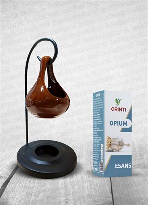 Standlı Seramik Buhurdanlık Ve Kırıntı Opium Esans 10 Ml (Kahverengi)