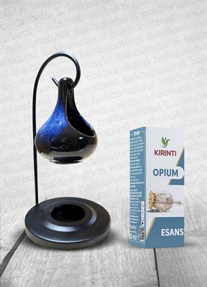 Standlı Seramik Buhurdanlık Ve Kırıntı Opium Esans 10 Ml (Siyah-Lacivert)