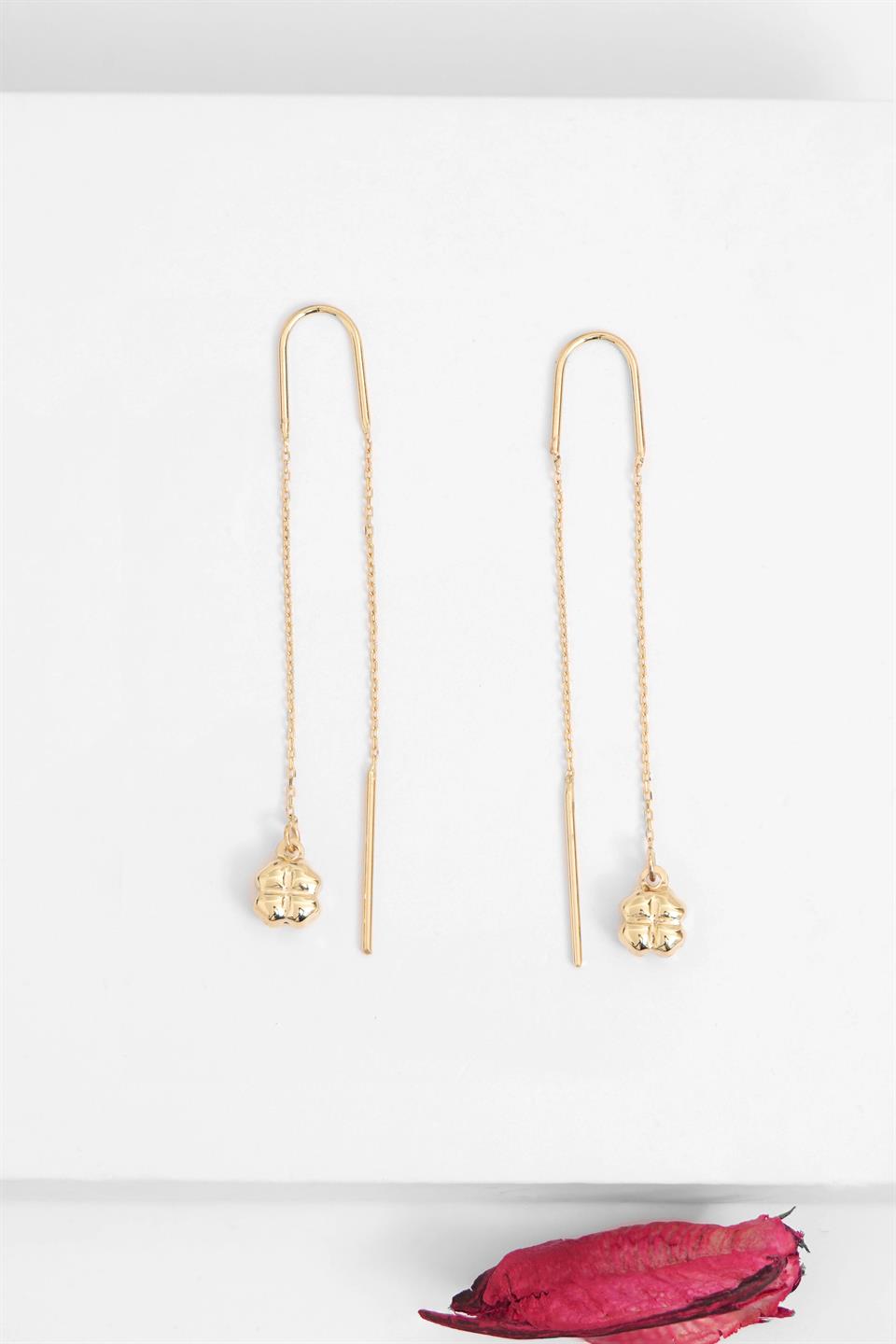 Altın Sallantılı Yonca Küpe