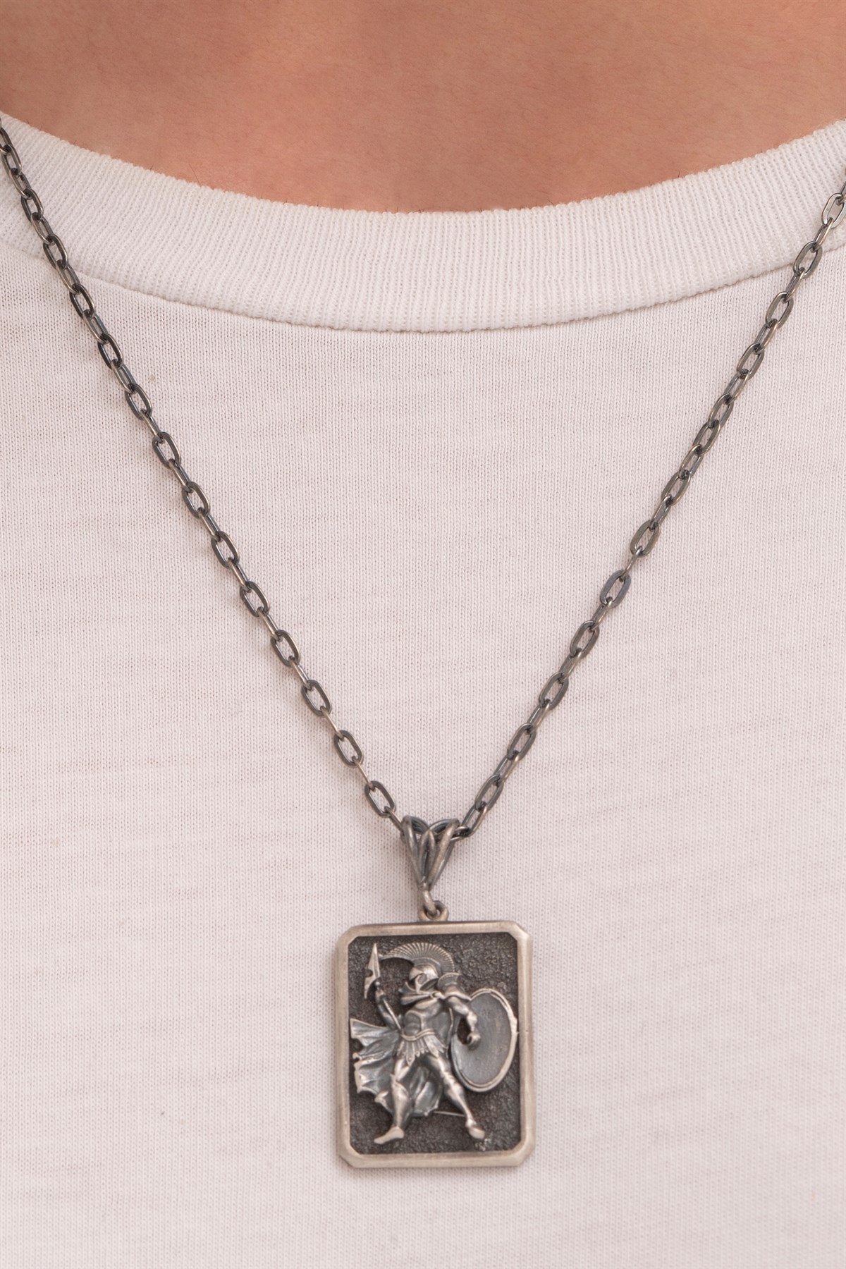 Gümüş Spartalı Savaşcı Erkek Kolye