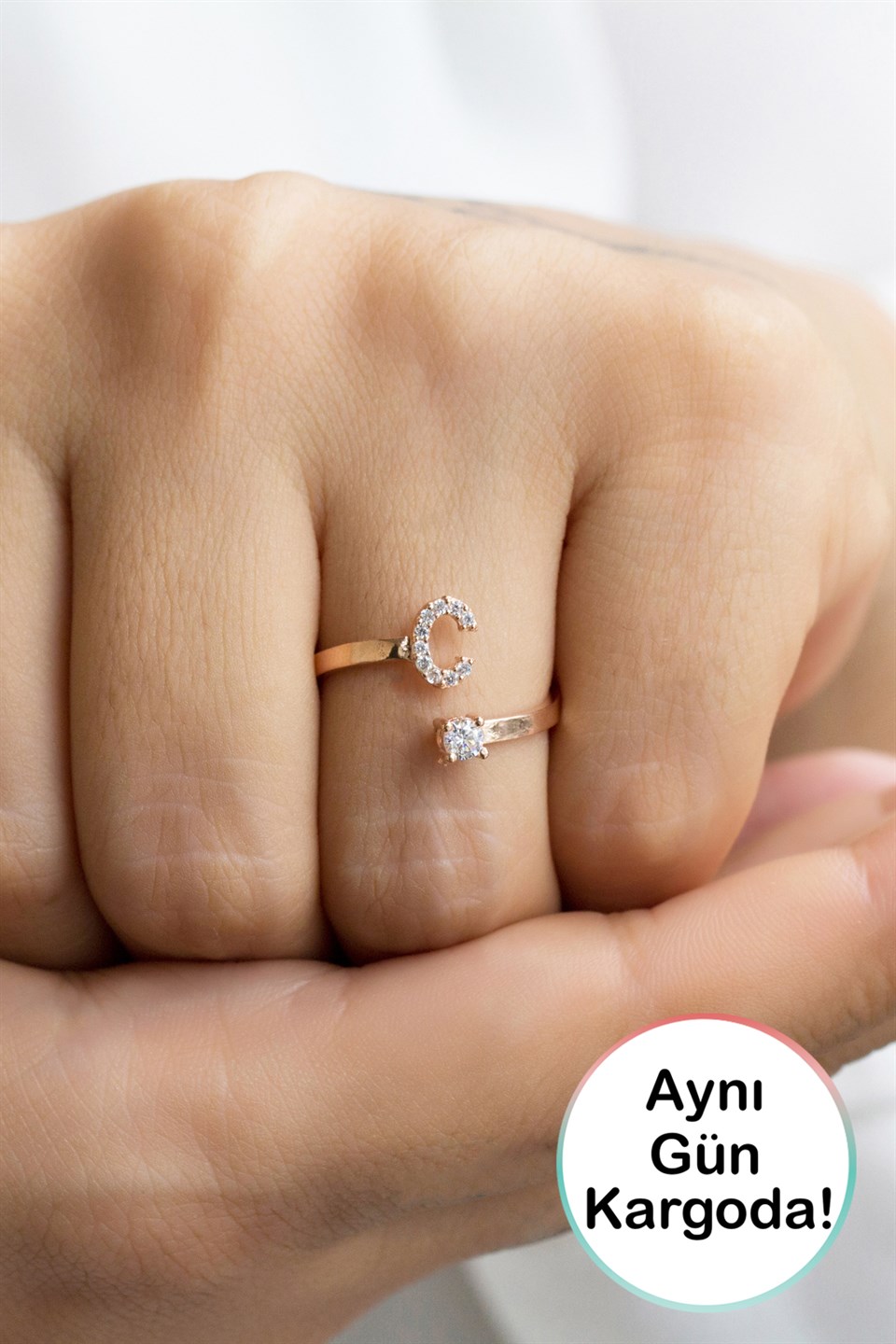 Gümüş C Harfi Yüzük