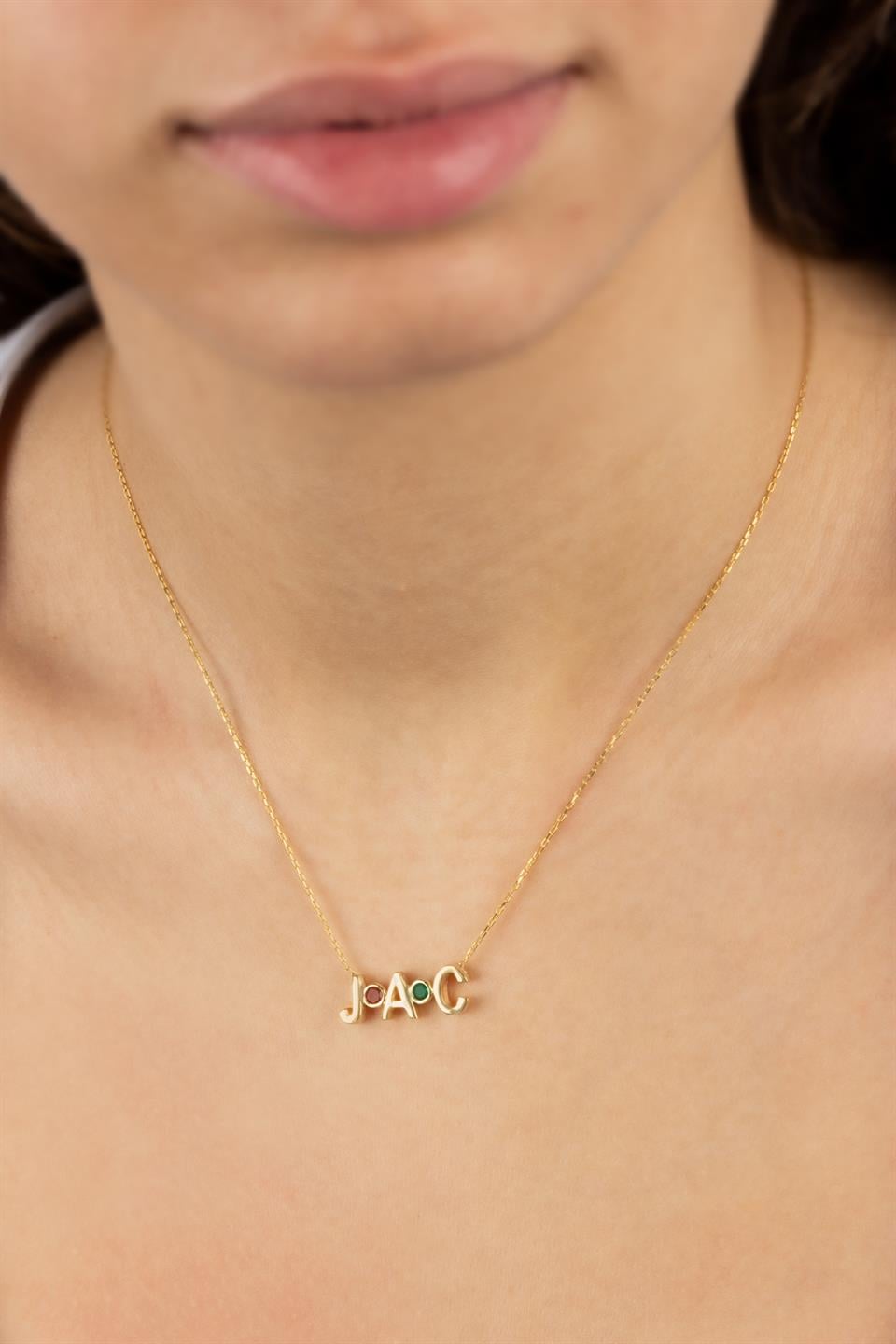 Gümüş Doğum Taşlı Harf Kolye