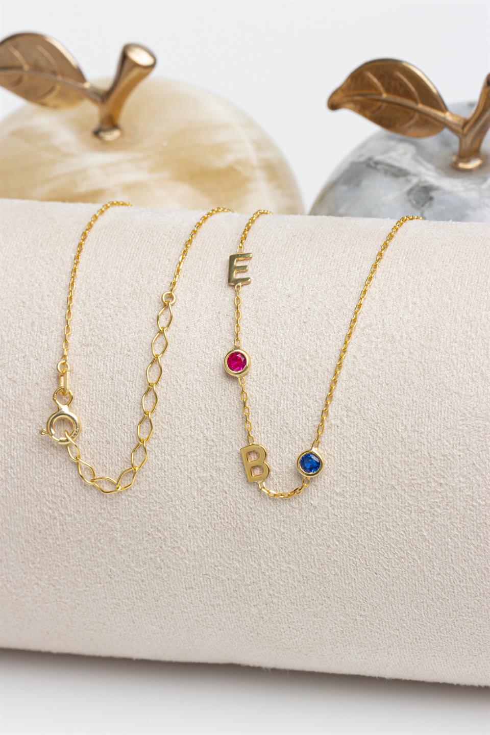 Gümüş Doğum Taşlı Harf Kolye