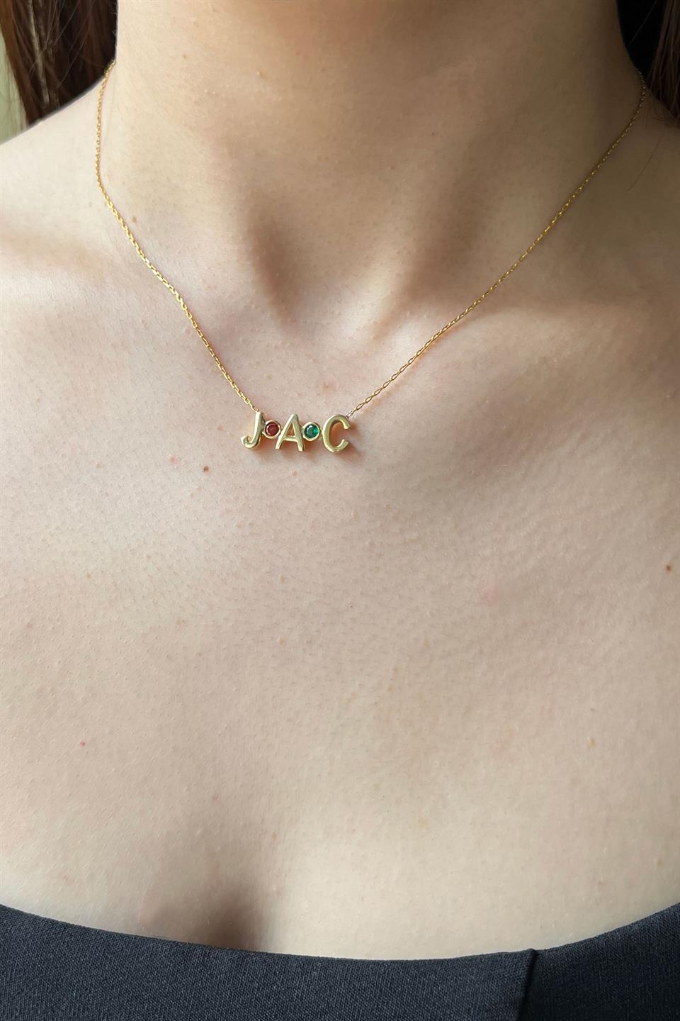 Gümüş Doğum Taşlı Harf Kolye