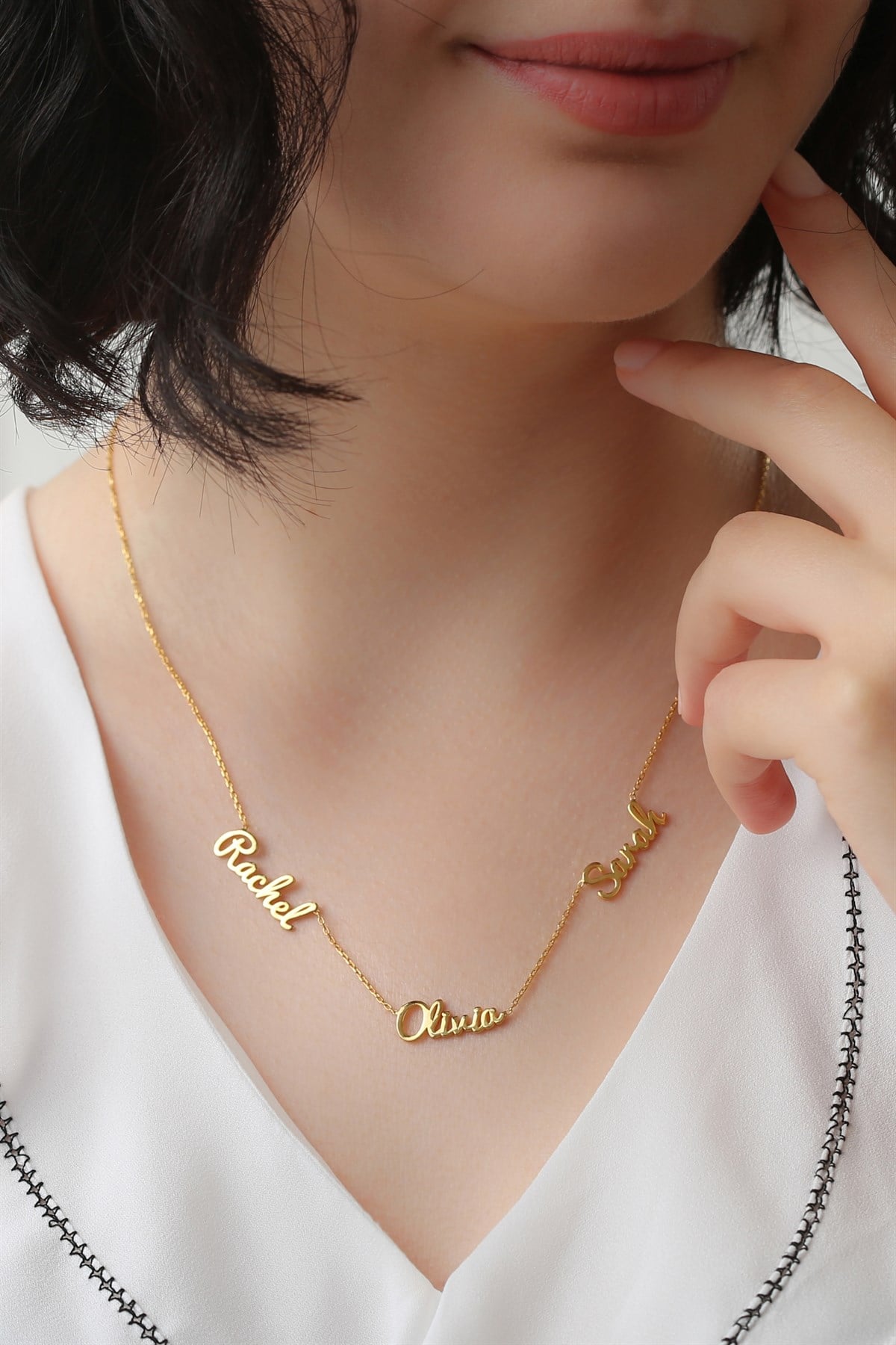 Gümüş Elyazılı Üç İsim Kolye