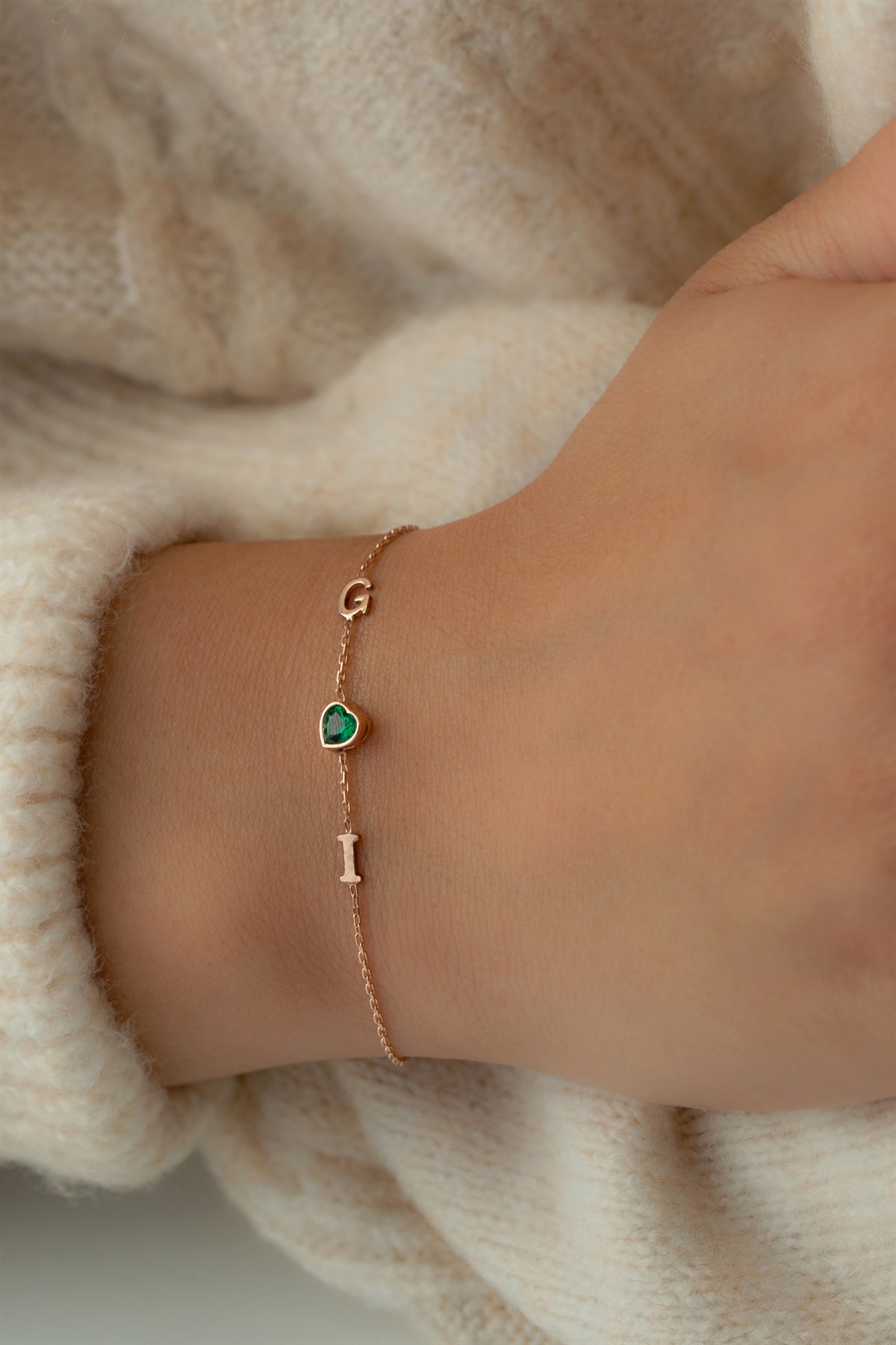 Gümüş Kalp Taşlı Harf Bileklik