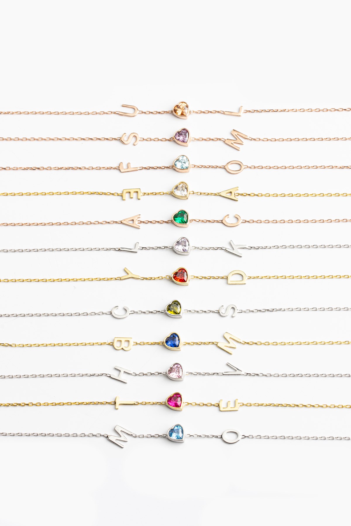 Gümüş Kalp Taşlı Harf Bileklik