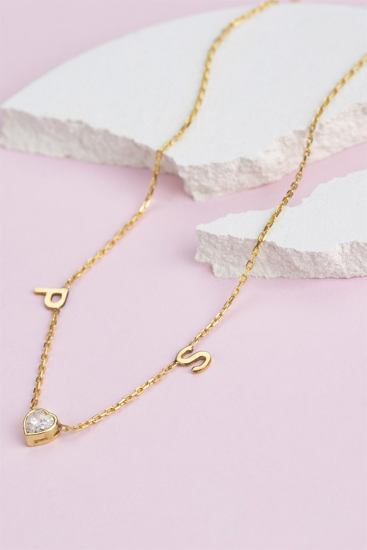 Gümüş Kalp Taşlı Harf Kolye