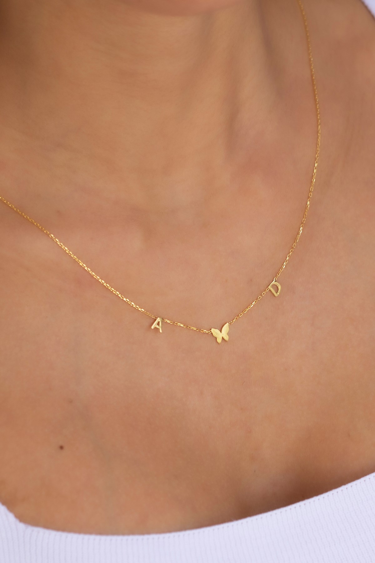 Gümüş Kelebekli Harf Kolye