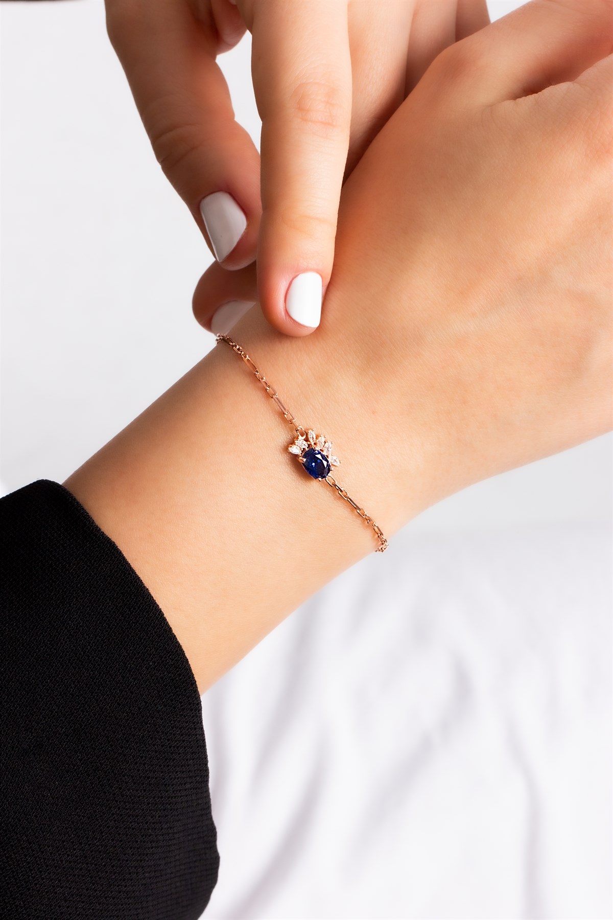 Gümüş Oval Safir Taşlı Bileklik