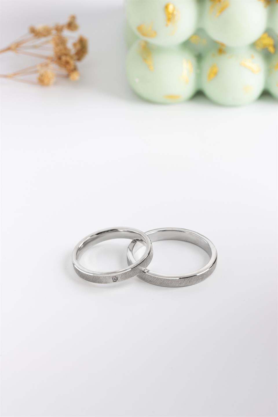 4 mm Gümüş Minimal Taşlı Alyans