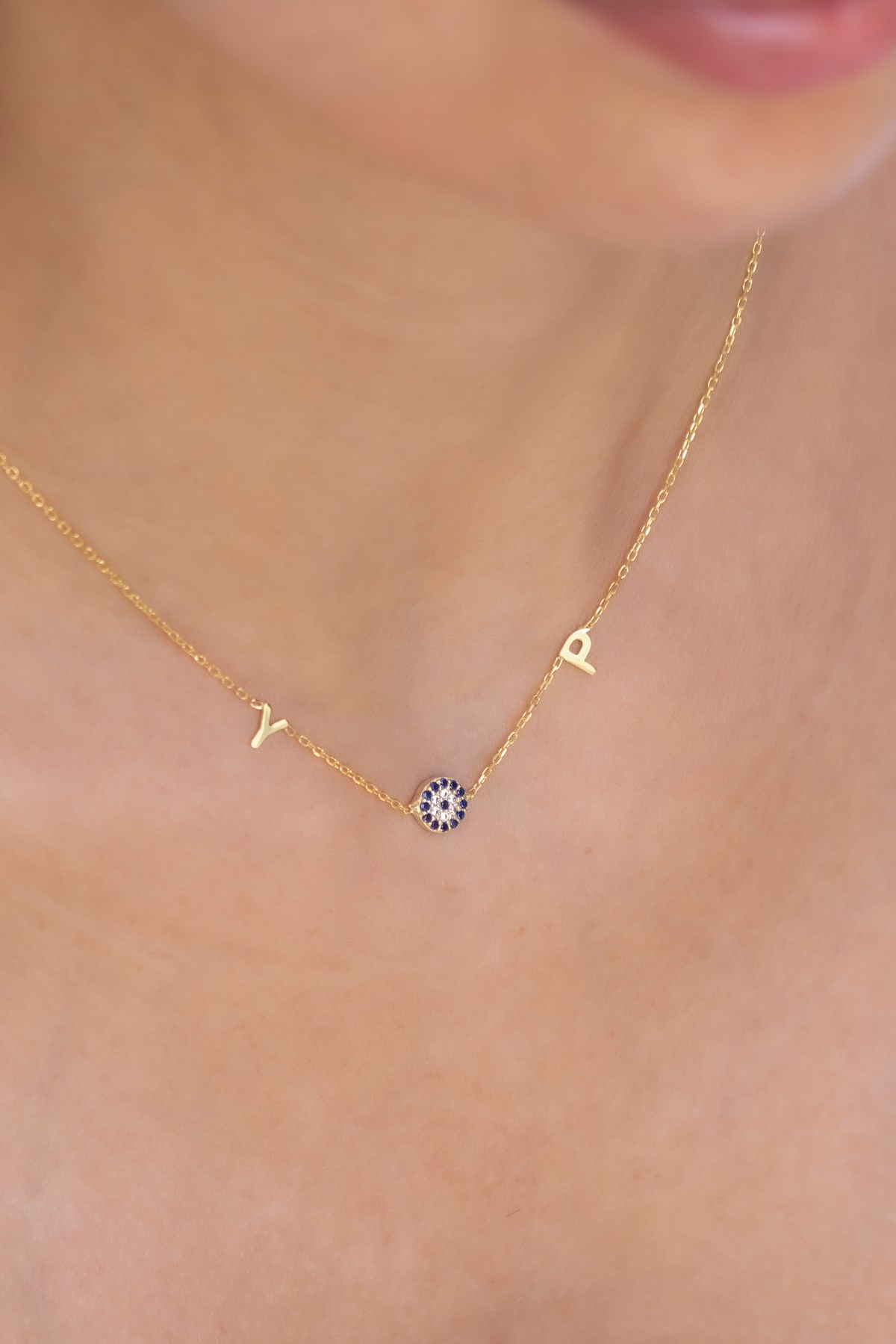 Gümüş Nazarlı Harf Kolye