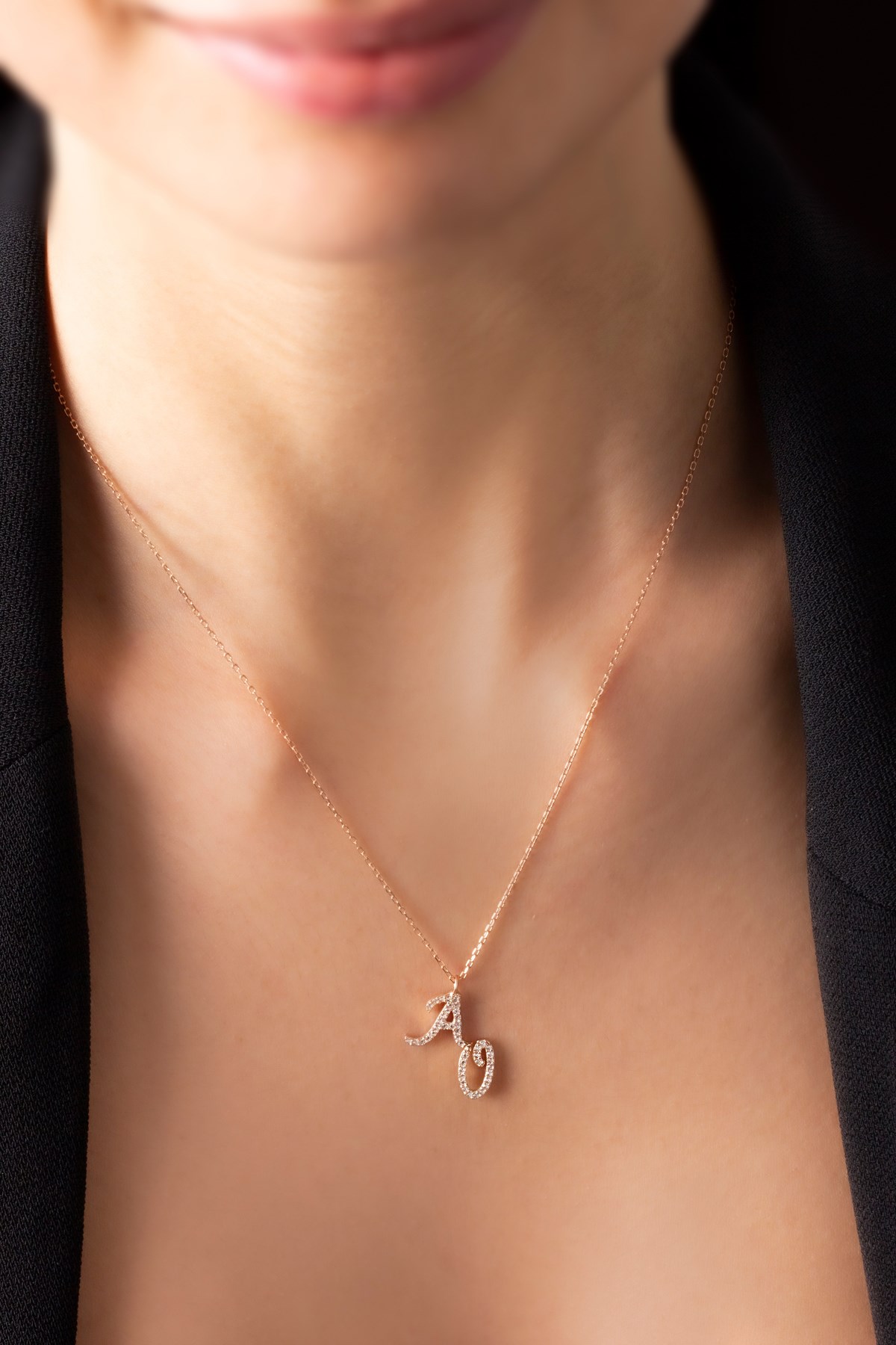 Gümüş Taşlı Harf Kolye