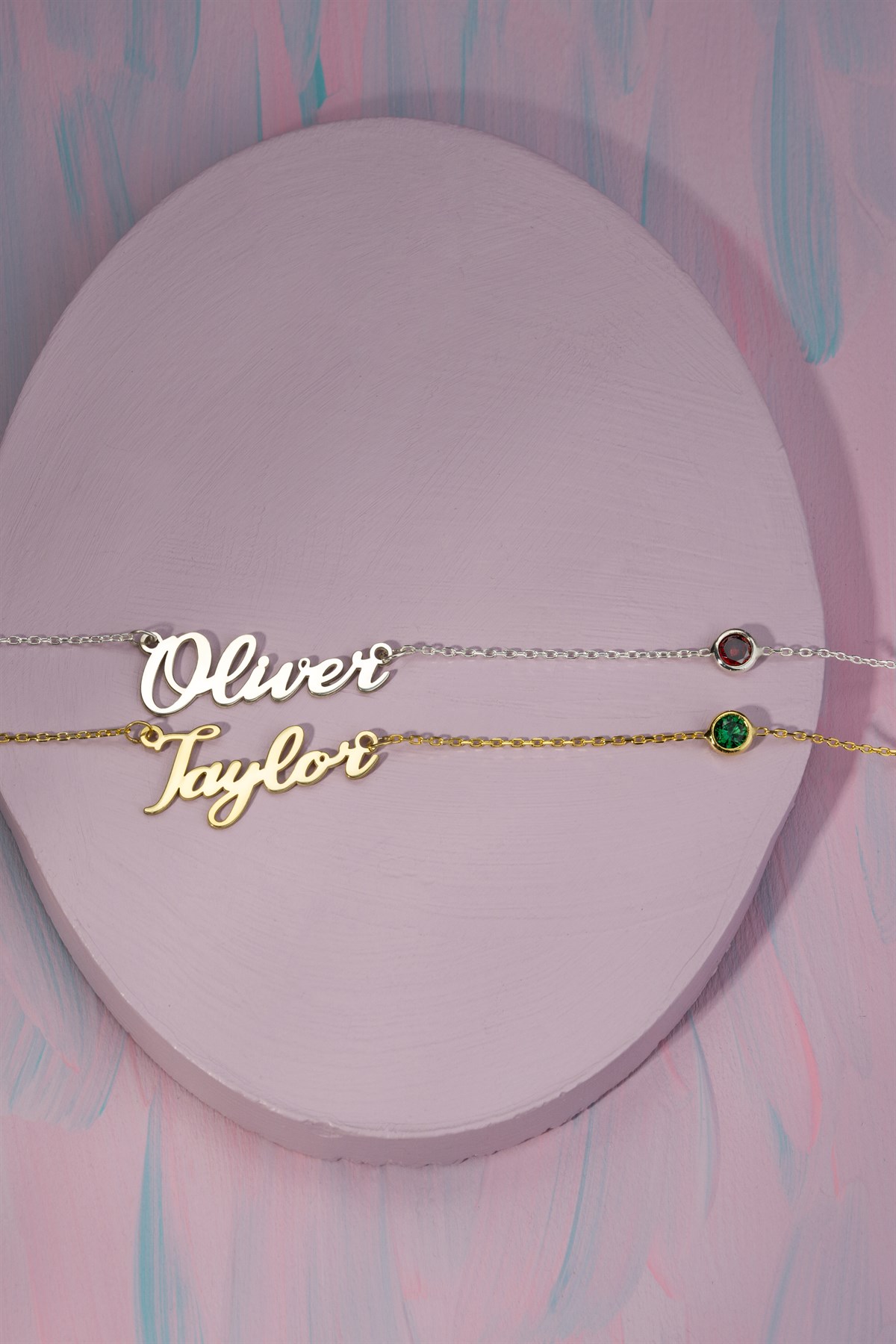 Gümüş Taşlı İsim Kolye 