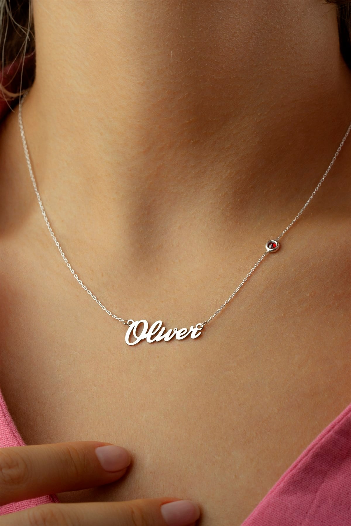 Gümüş Taşlı İsim Kolye 