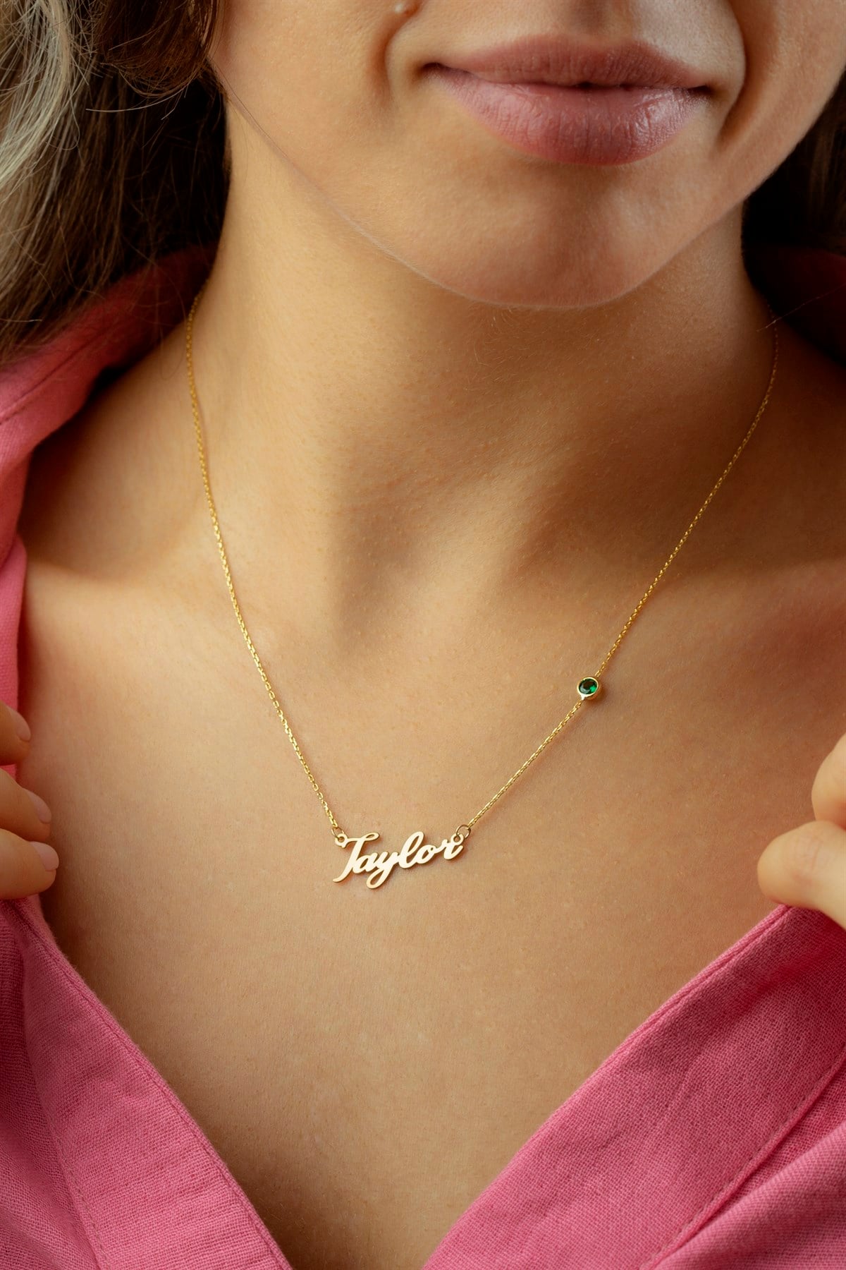 Gümüş Taşlı İsim Kolye 