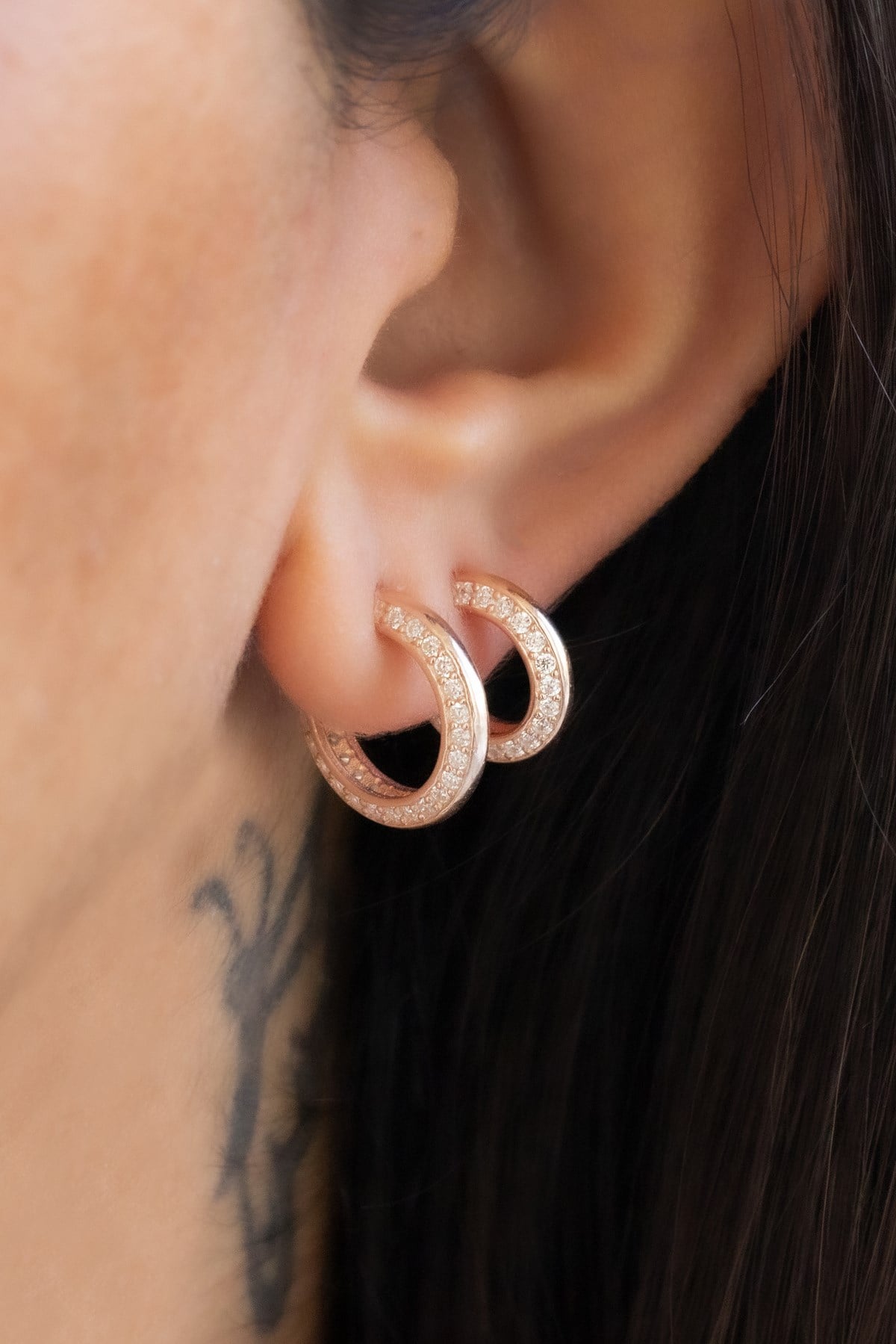 Gümüş Taşlı Küçük Boy Halka Küpe