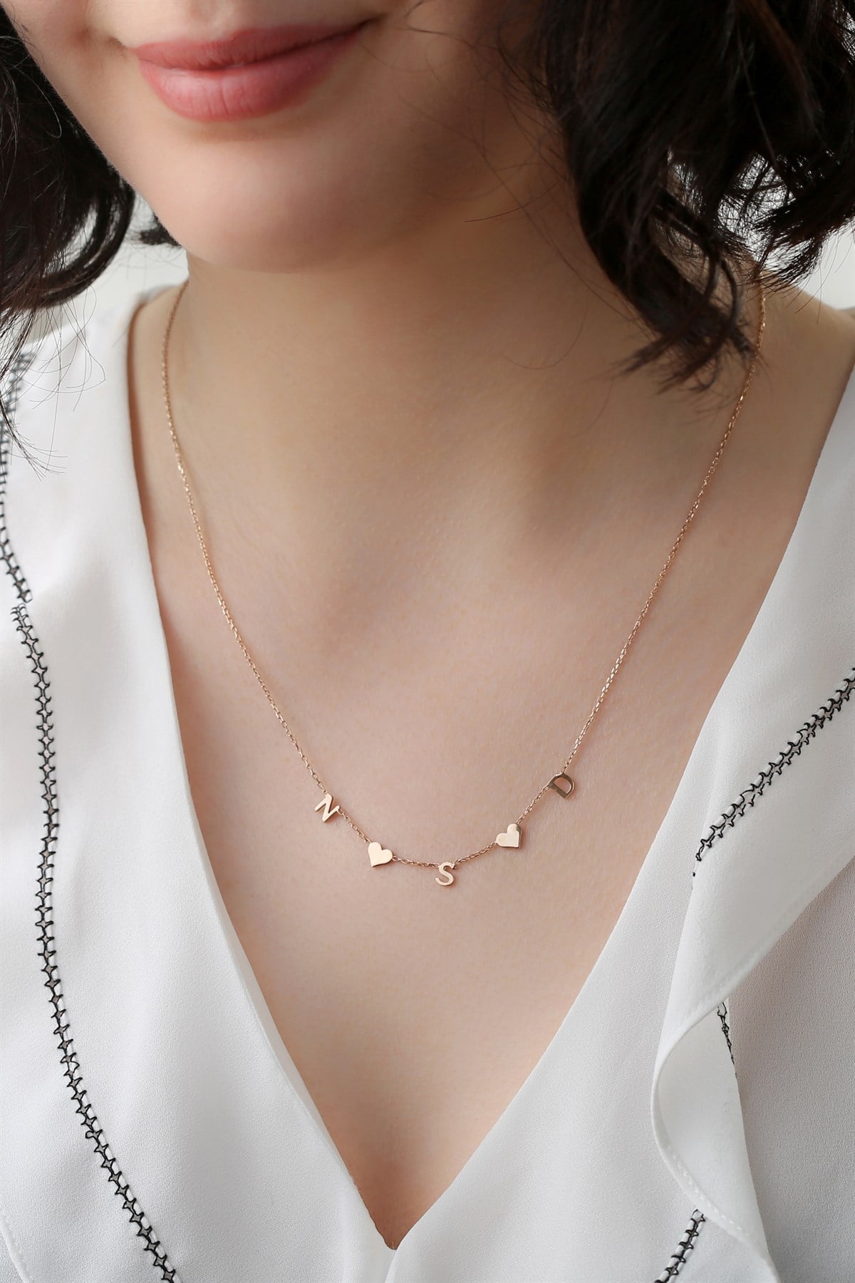 Gümüş Üçlü Kalp Harf Kolye