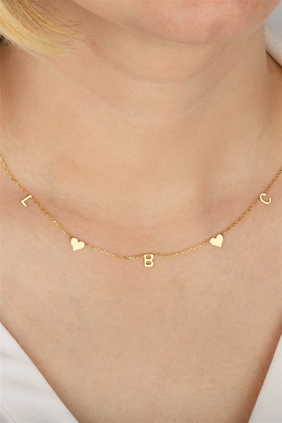 Gümüş Üçlü Kalp Harf Kolye