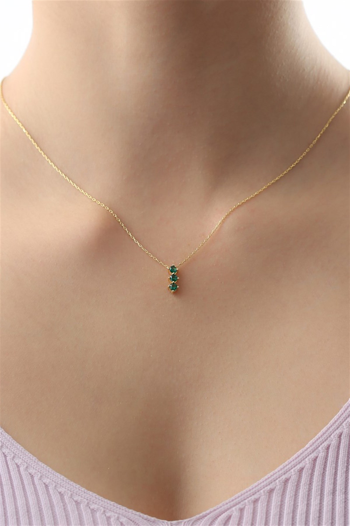 Gümüş Yeşil Taşlı Kolye