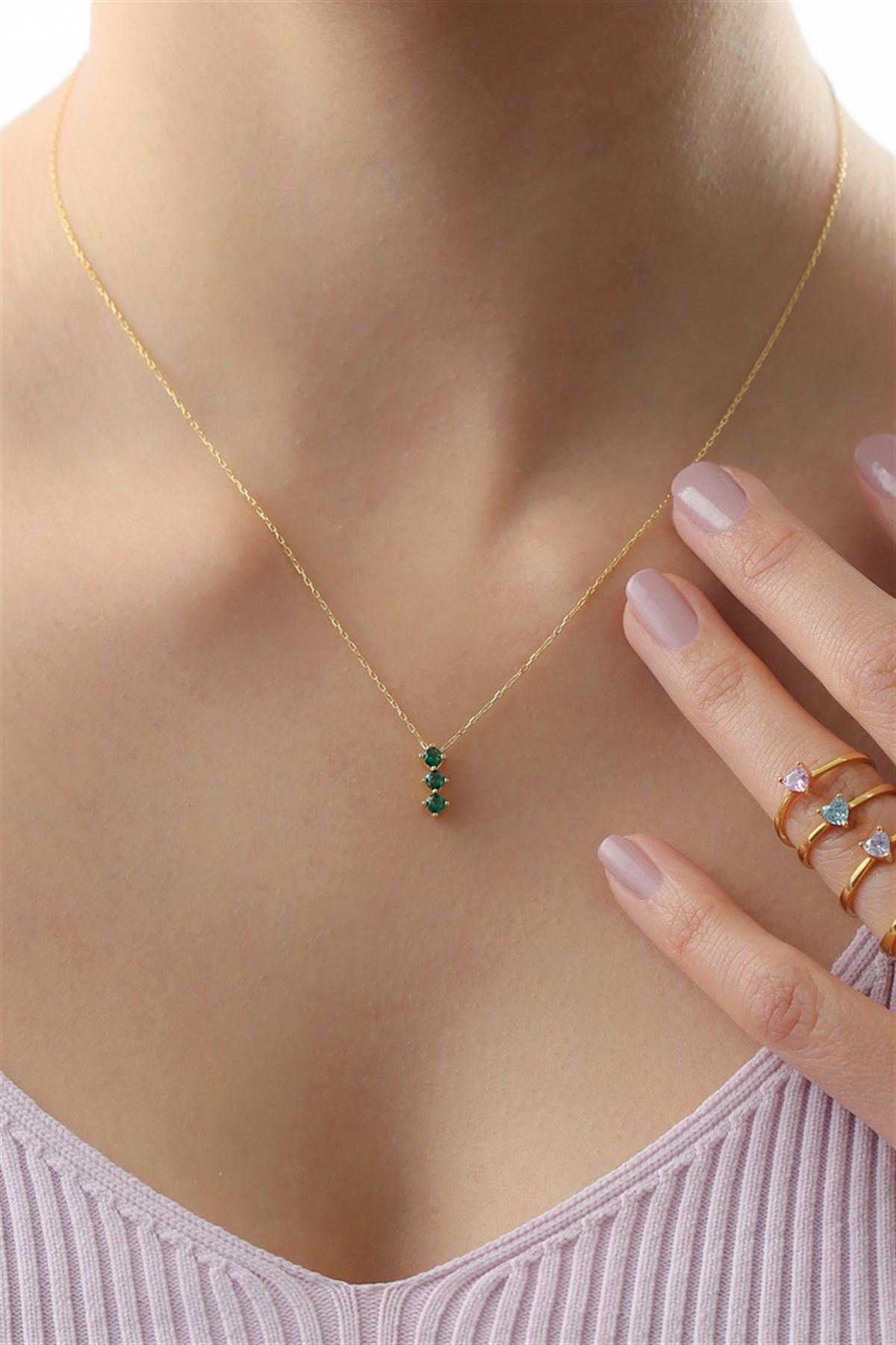 Gümüş Yeşil Taşlı Kolye