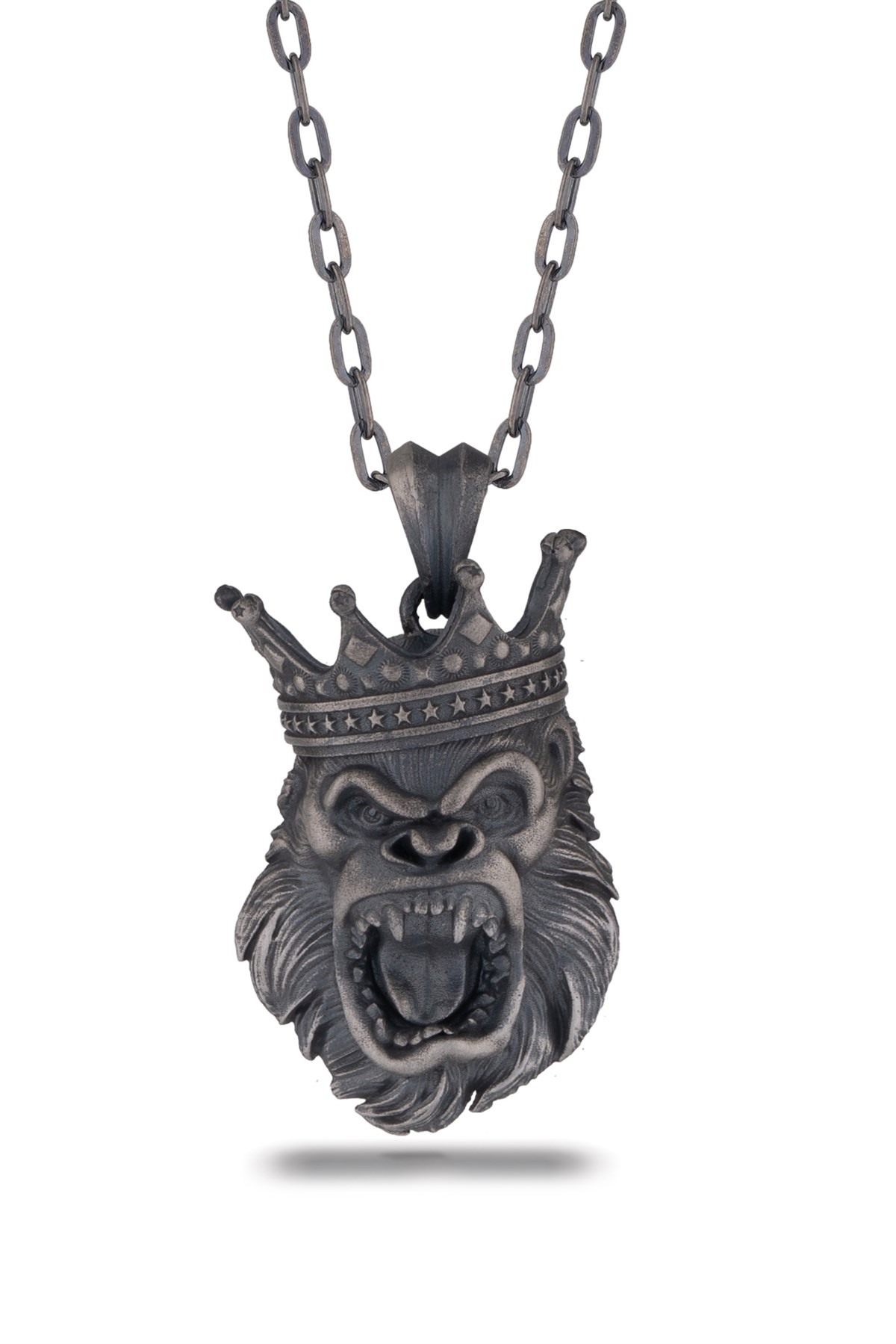 Gümüş King Kong Figürlü Erkek Kolye