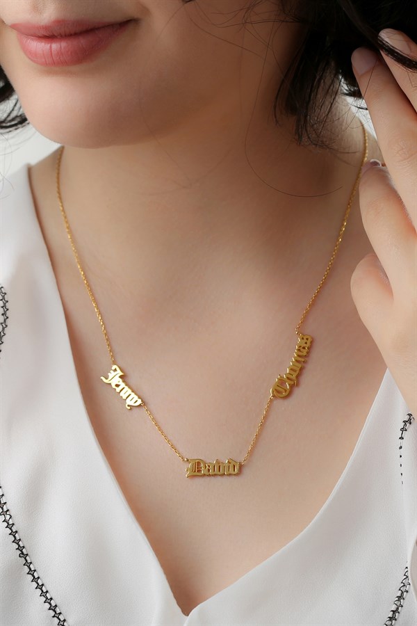 925 Ayar Gümüş Üçlü İsim Kolye