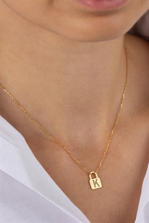 Kadın 925 Ayar Gümüş Kilit Harf Kolye