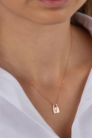 Kadın 925 Ayar Gümüş Kilit Harf Kolye