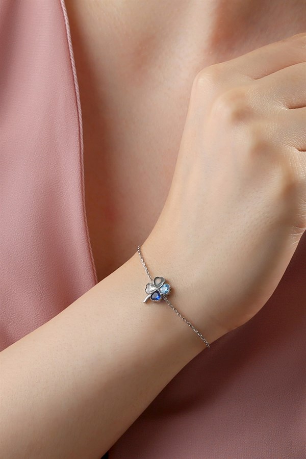 925 Ayar Kalpli Gümüş Yonca Bileklik