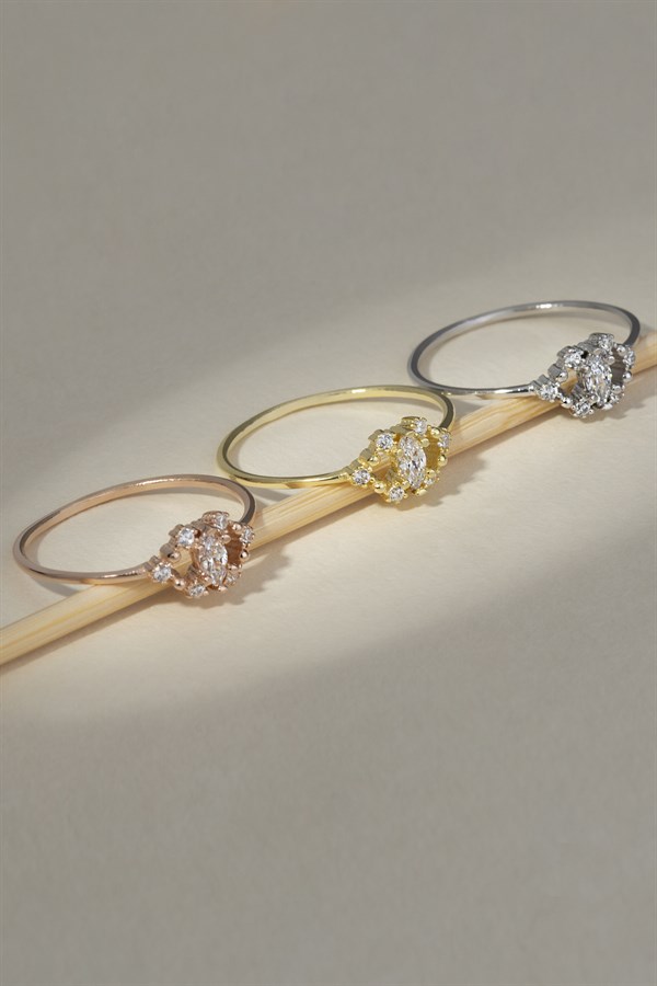 Altın Mekik Taşlı Yüzük