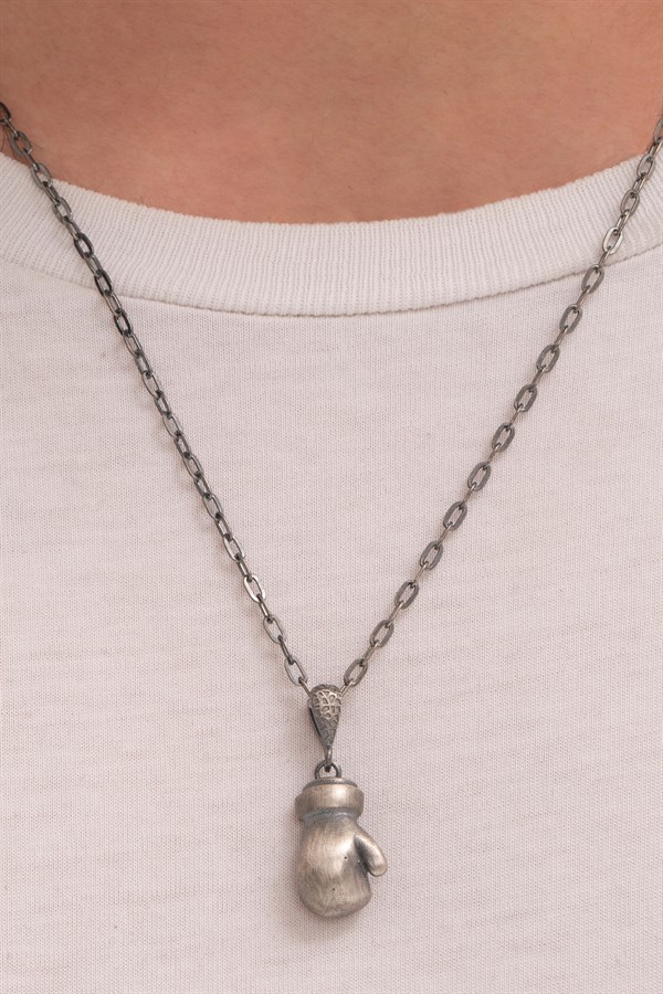 Gümüş Boks Eldiveni Figürlü Erkek Kolye