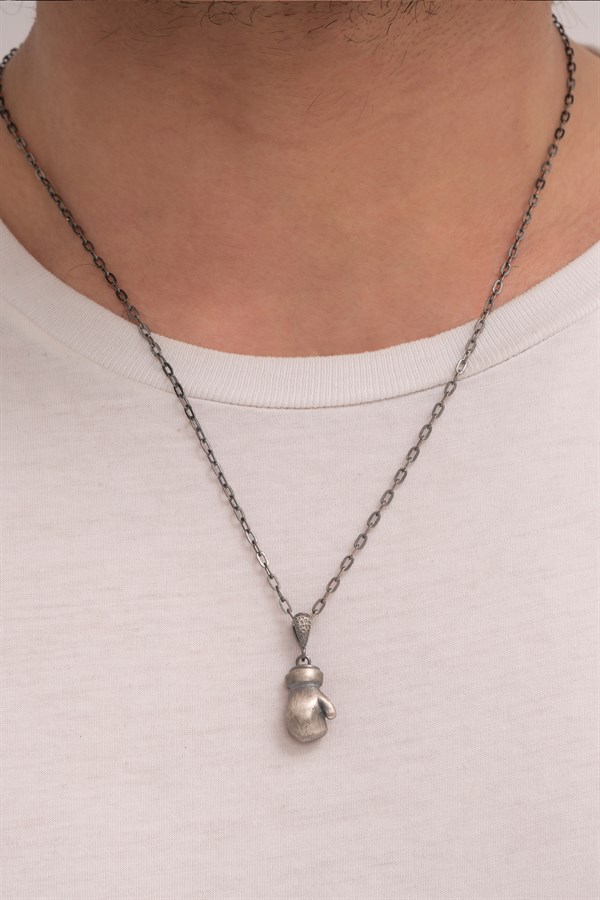 Gümüş Boks Eldiveni Figürlü Erkek Kolye