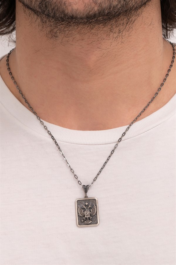 Gümüş Çift Başlı Kartal Erkek Kolye